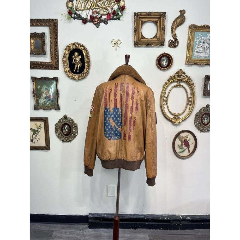 Wilson's Vintage USA Leather Flight Jacket Apollo 11 Patches XXL - Picture 3 of 6